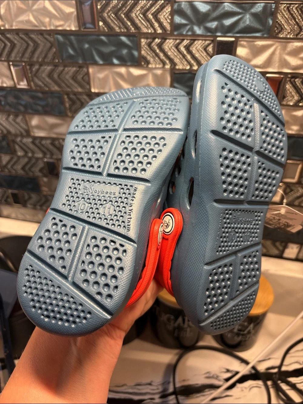 Kids Blue Clog Sandals with Red Heel Strap - Comfortable Slip-On Sandals